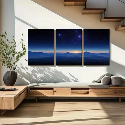3pcs Night Scene Mountains & Starry Sky Wall Art Set Canvas Framed 40x60cm - High Quality Print 100% Australian Made Wall Canvas Ready to Hang