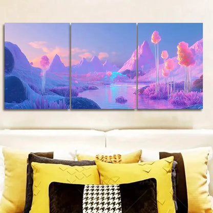 3pcs Alien Landscape Art Deco Modern Wall Art Set Canvas Framed 40x60cm - High Quality Print 100% Australian Made Wall Canvas Ready to Hang