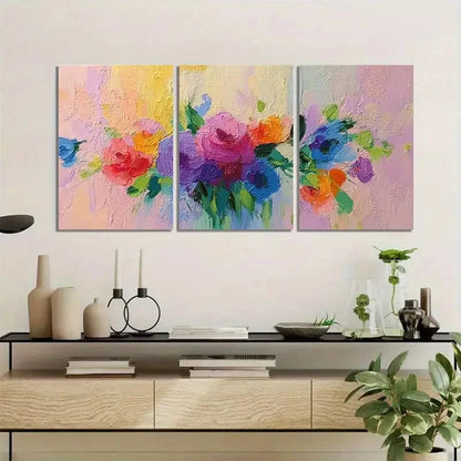 3pcs Abstract Floral Painting in Impressionist Metal Print Ready to Hang Art
