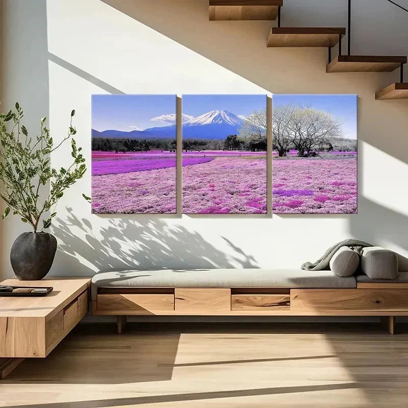 3pcs Mount Fuji & Flower Fields Landscape Wall Art Set Canvas Framed 40x60cm - High Quality Print 100% Australian Made Wall Canvas Ready to Hang