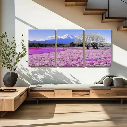 3pcs Mount Fuji & Flower Fields Landscape Wall Art Set Canvas Framed 40x60cm - High Quality Print 100% Australian Made Wall Canvas Ready to Hang
