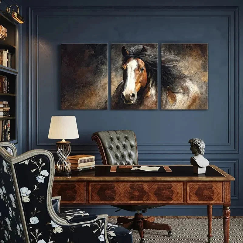 3pcs Artistic Horse Portrait Dynamic Mane Metal Print Ready to Hang Art