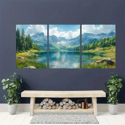 3pcs Mountain Valley Watercolor Landscape Metal Print Ready to Hang Art