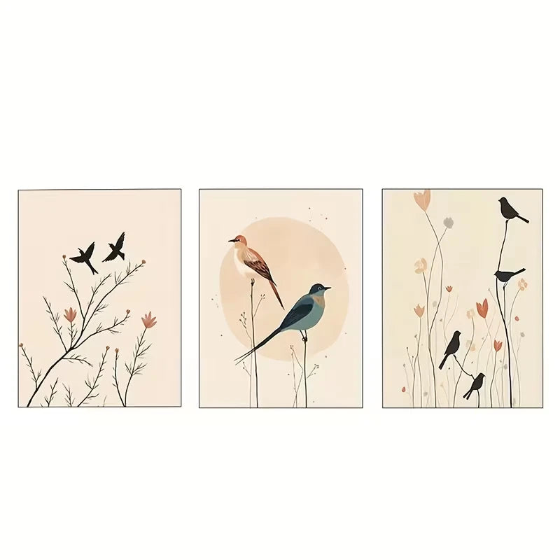 3pcs Three Minimalist Boho Birds Art Panels  Wall Art Set Canvas Framed 60x90cm - High Quality Print 100% Australian Made Wall Canvas Ready to Hang