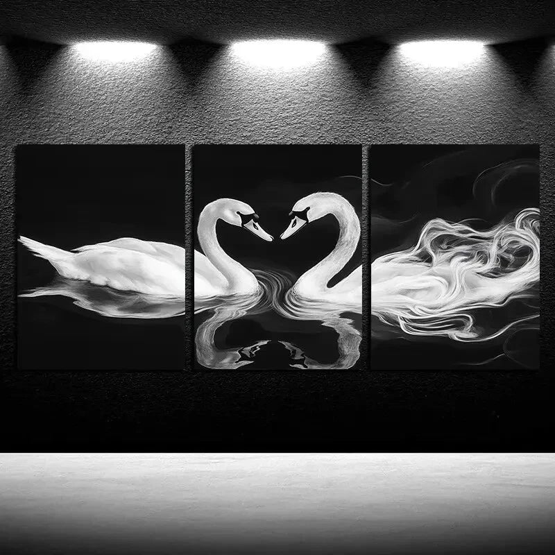 3pcs Romantic Black and White Swan Illustration Metal Print Ready to Hang Art