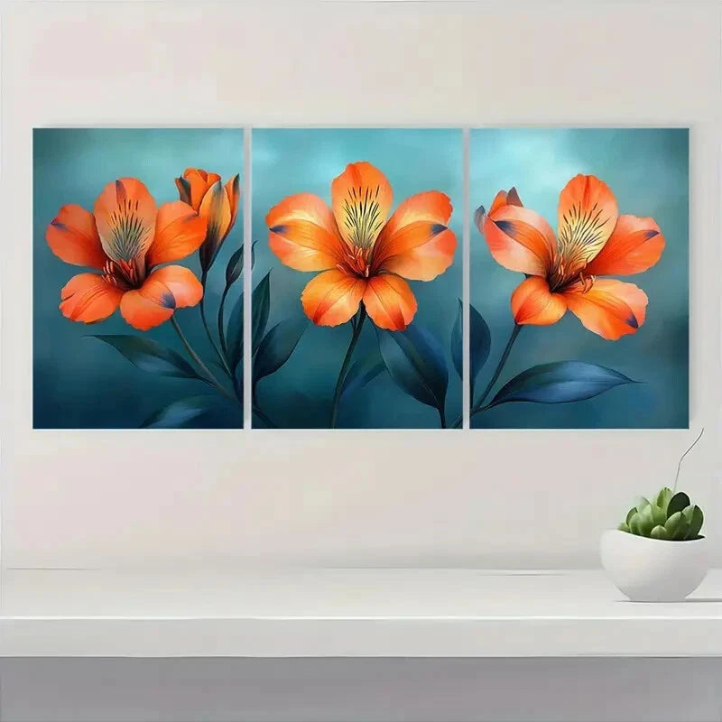 3pcs Vibrant Alstroemeria Lilies | Elegant Floral Metal Print Ready to Hang Art