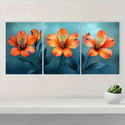 3pcs Vibrant Alstroemeria Lilies | Elegant Floral Metal Print Ready to Hang Art