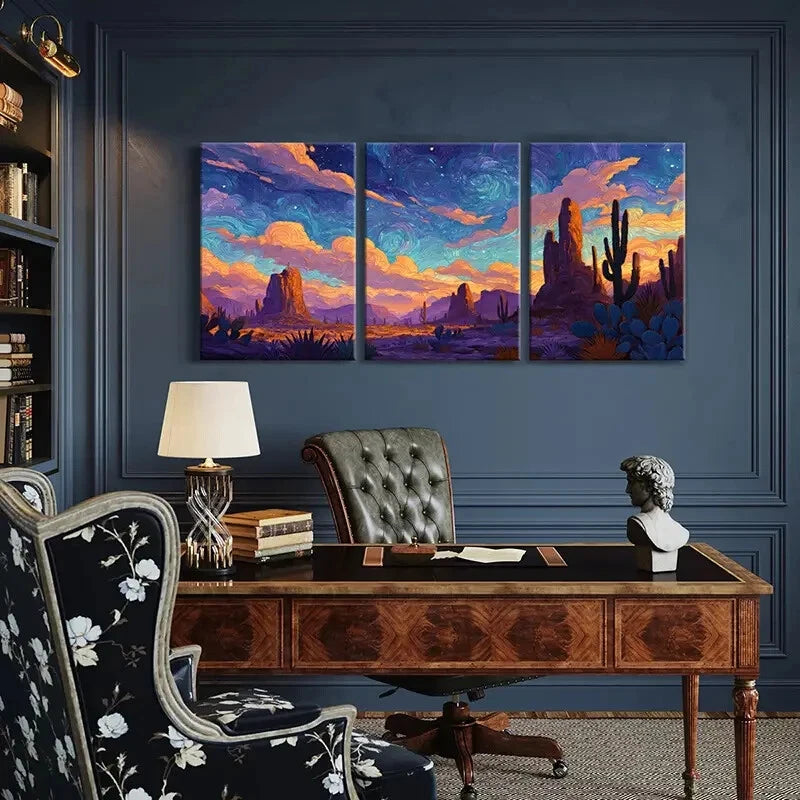 3pcs Desert Landscape Starry Sky Cactus Metal Print Ready to Hang Art