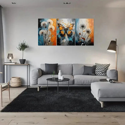3pcs Abstract Butterfly & Dandelion Metal Print Ready to Hang Art