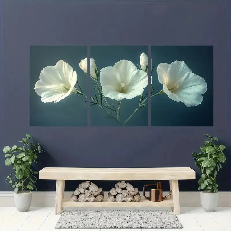 3pcs Elegant White Lisianthus Flower Metal Print Ready to Hang Art