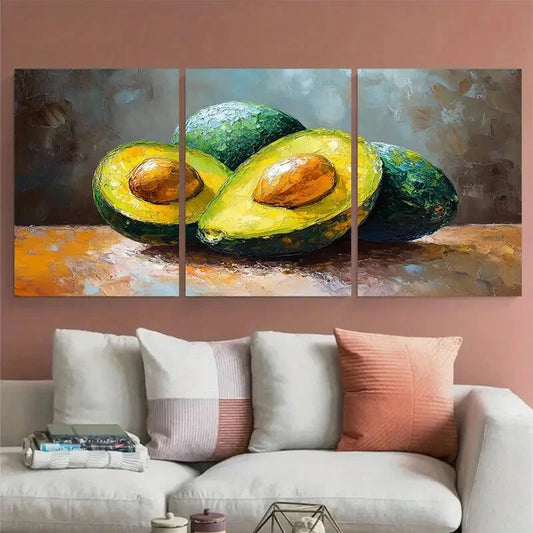 3pcs Avocado Impasto Illustration Metal Print Ready to Hang Art