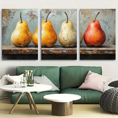 3pcs Golden Pear Fruit Still Life Metal Print Ready to Hang Art