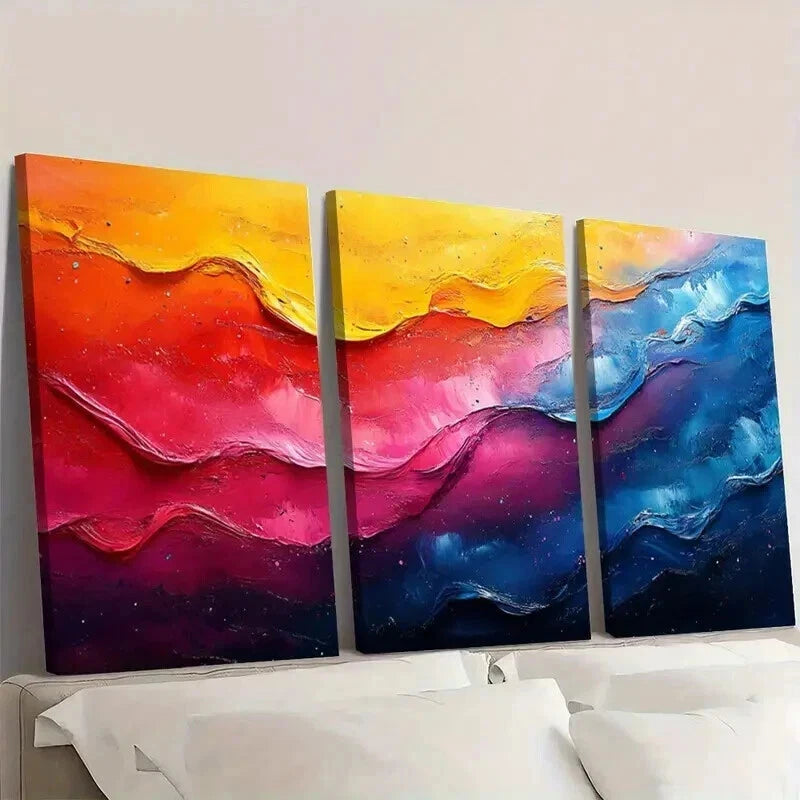 3pcs Abstract Paintings In Yellow Red & Blue Wall Art Set Canvas Framed 40x60cm - High Quality Print 100% Australian Made Wall Canvas Ready to Hang
