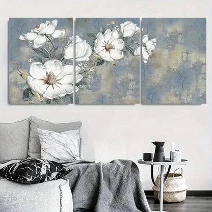 3pcs White Magnolia Floral Botanical Wall Art Set Canvas Framed 40x60cm - High Quality Print 100% Australian Made Wall Canvas Ready to Hang