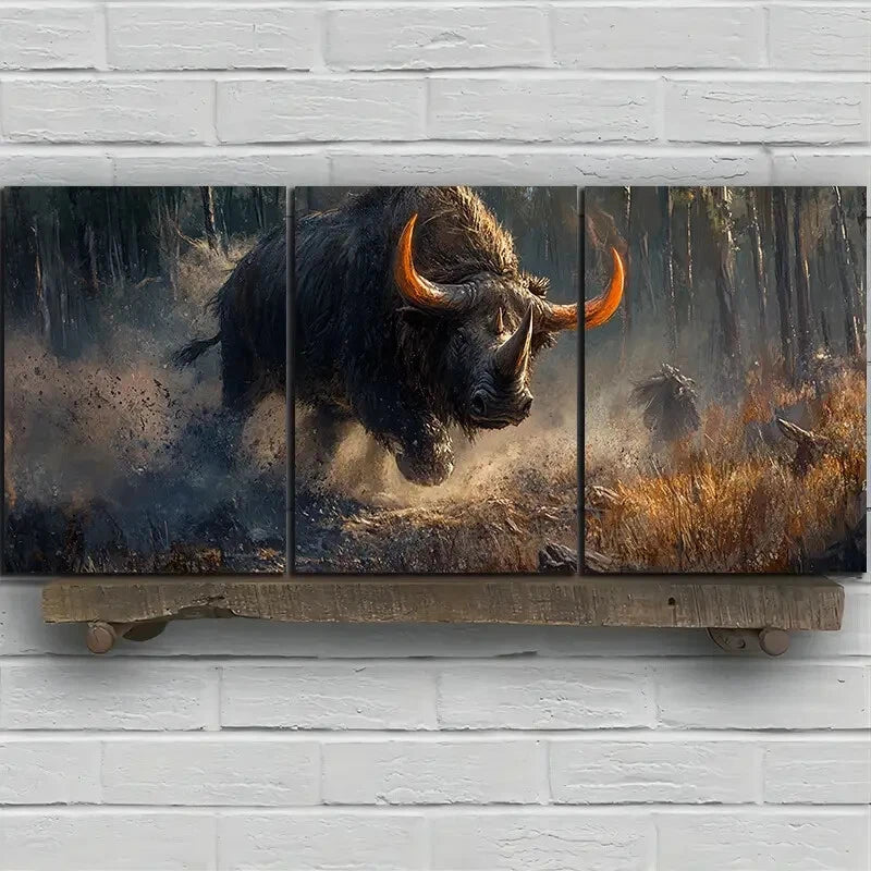 3pcs Stunning Rhinoceros Forest Metal Print Ready to Hang Art