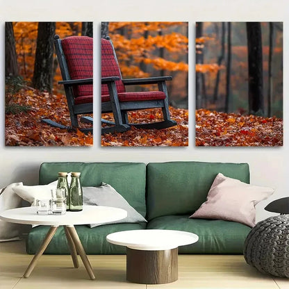 3pcs The Rocking Chair in Autumn Metal Print Ready to Hang Art