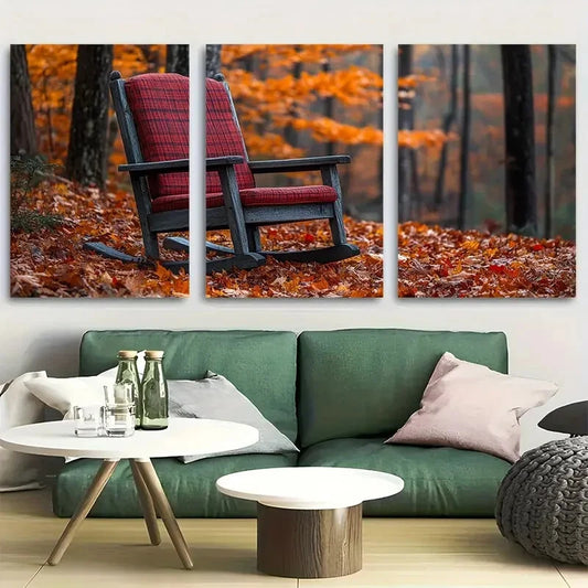 3pcs The Rocking Chair in Autumn Metal Print Ready to Hang Art