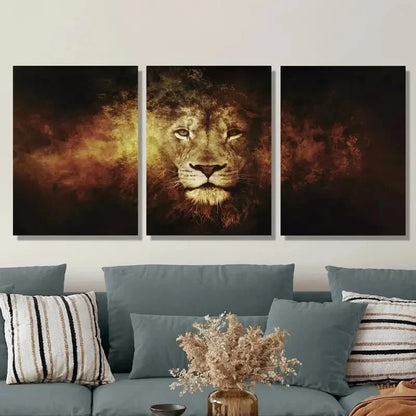 3pcs Art Deco Lion ,Ink Animal Print Metal Print Ready to Hang Art