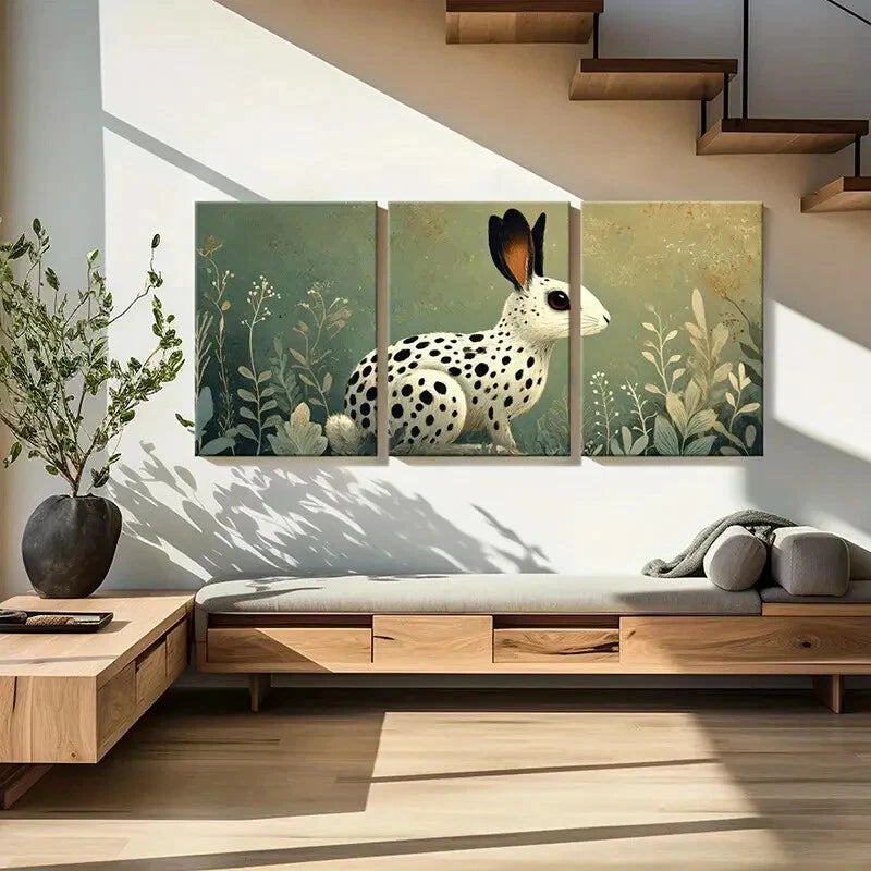 3pcs Artistic Rabbit Illustration Spotted Design Metal Print Ready to Hang Art