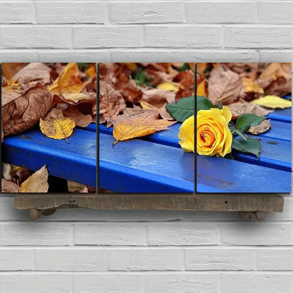 3pcs Yellow Rose on the Bench Metal Print Ready to Hang Art