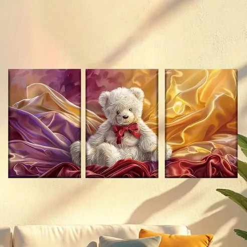 3pcs Colorful abstract teddy bear Wall Art Set Canvas Unframed - High Quality Print 100% Australian Made Wall Canvas