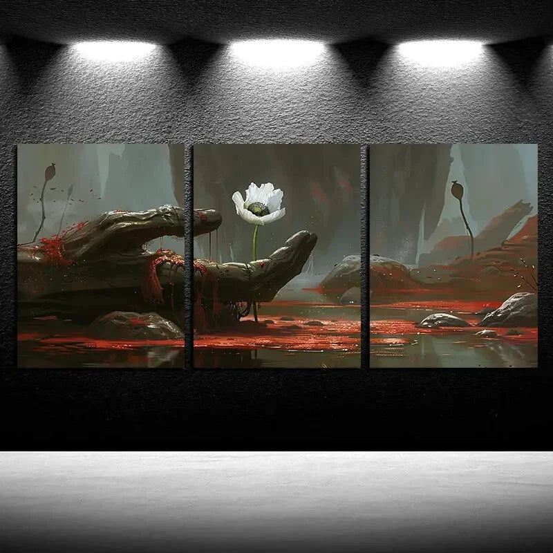 3pcs Flowers on The Palm of The Hand Metal Print Ready to Hang Art