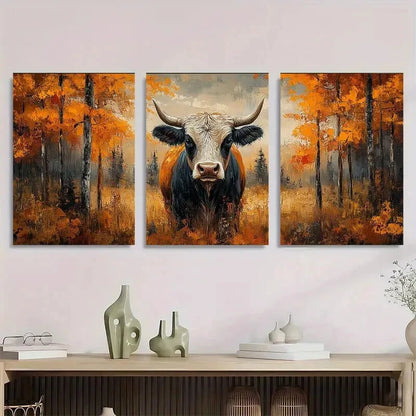 3pcs Cow Lovers Autumn Painting Metal Print Ready to Hang Art