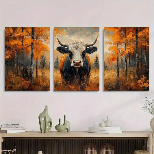 3pcs Cow Lovers Autumn Painting Metal Print Ready to Hang Art