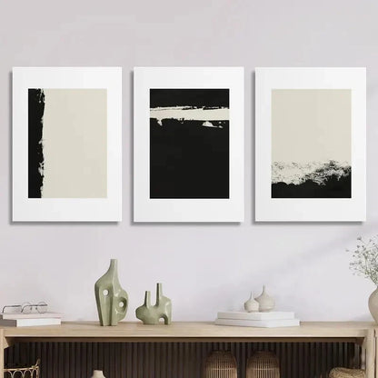 3pcs White modern black and beige Metal Print Ready to Hang Art
