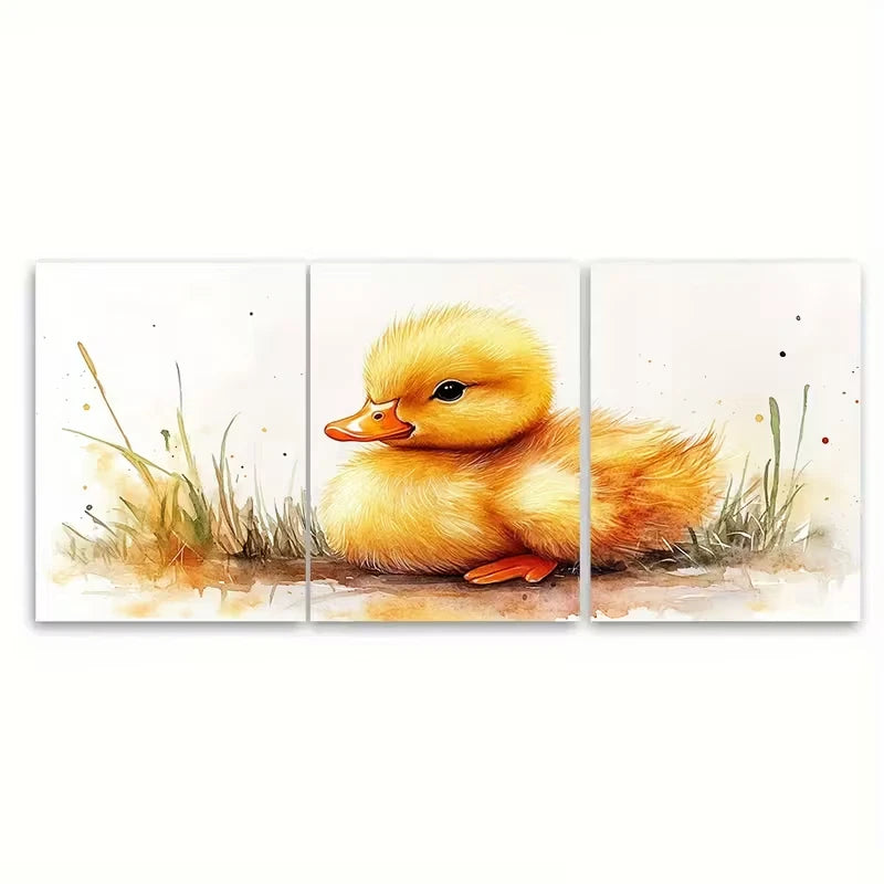 3pcs Watercolor Duckling Yellow Baby Duck Metal Print Ready to Hang Art