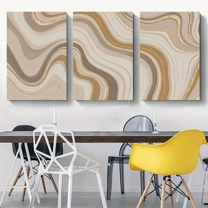 3pcs Marble Texture Golden Veins Metal Print Ready to Hang Art