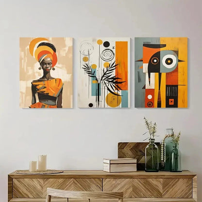 3pcs Modern Abstract Ethnic African Wall Art Metal Print Ready to Hang Art