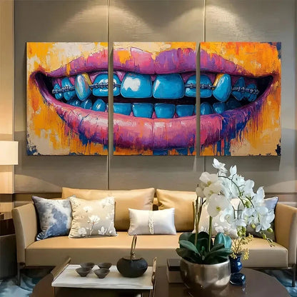 3pcs Colorful Abstract Smile Braces Design Metal Print Ready to Hang Art