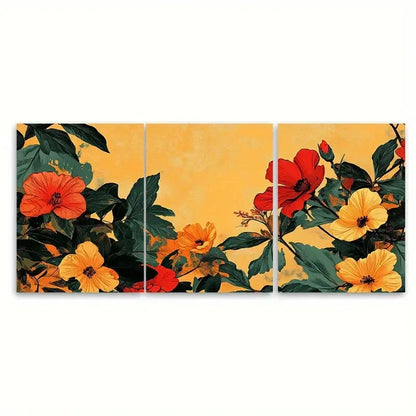 3pcs Vintage Moroccan Aesthetic Floral Design Wall Art Set Canvas Framed 50x70cm - High Quality Print 100% Australian Made Wall Canvas Ready to Hang