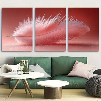 3pcs Feather Light Pink Abstract Decor Metal Print Ready to Hang Art