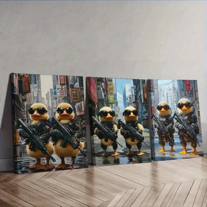 3pcs  Two cute baby ducks in cyberpunk armor Wall Art Set Canvas Framed 40x60cm - High Quality Print 100% Australian Made Wall Canvas Ready to Hang