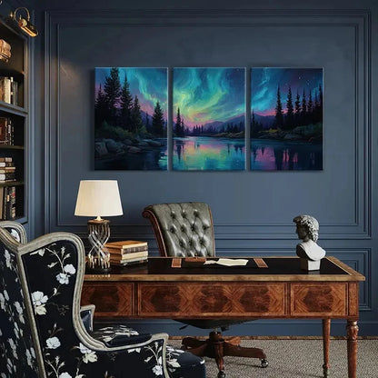 3pcs Serene Night Sky & Pine Tree Landscape Metal Print Ready to Hang Art