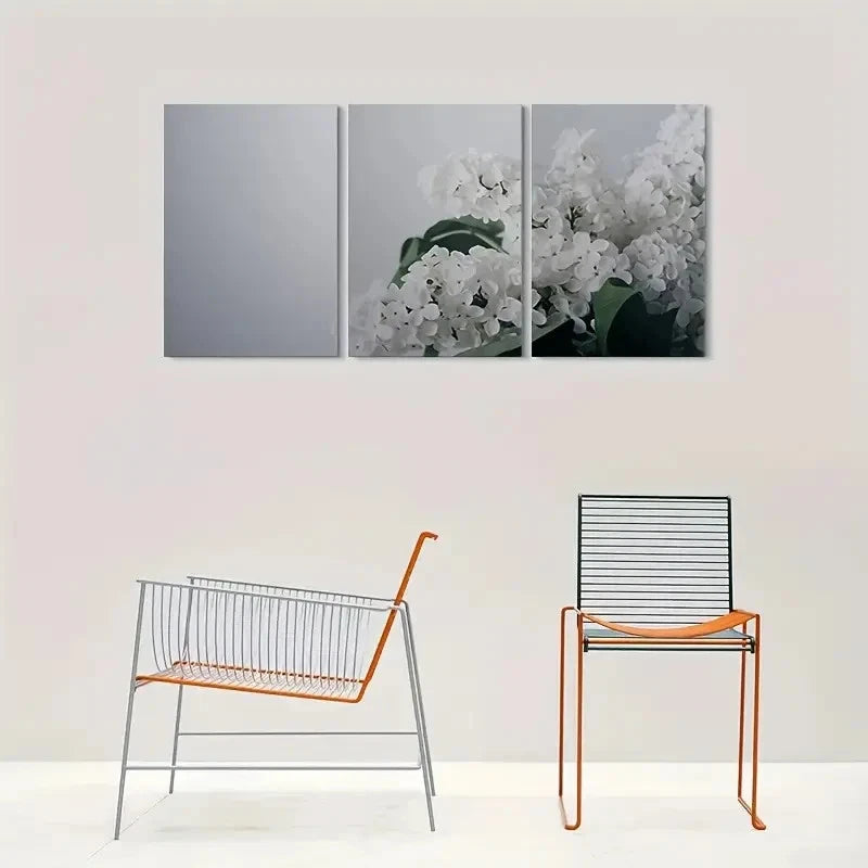 3pcs White Flower Elegant Hydrangea & Leaf Metal Print Ready to Hang Art