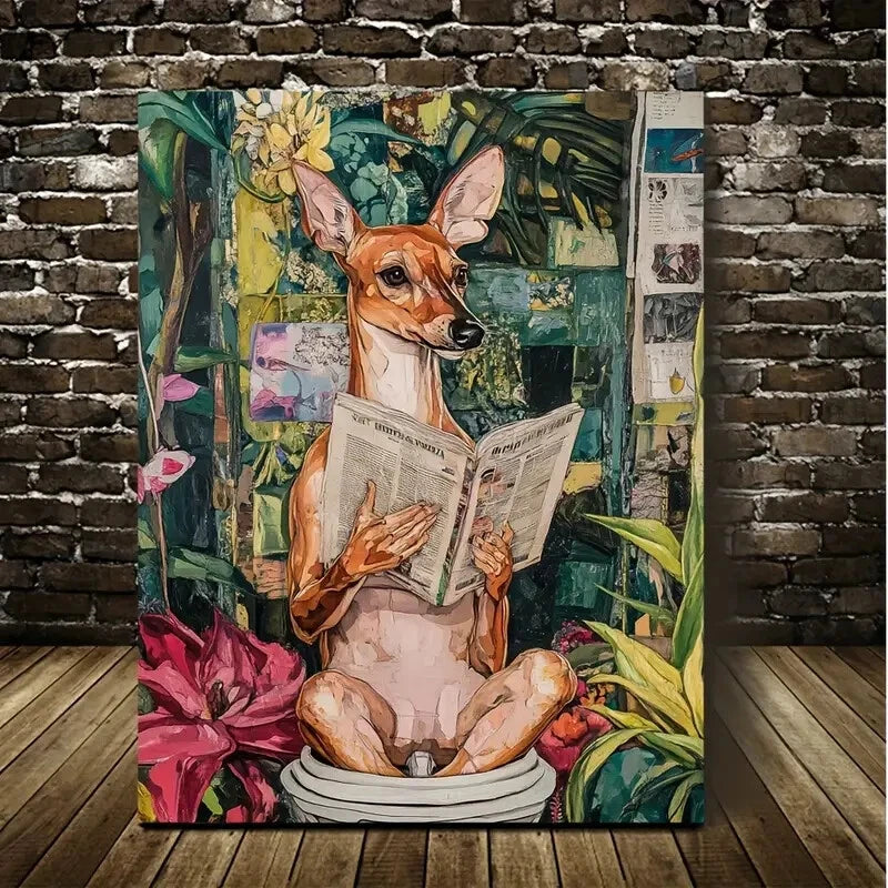 Beautiful Deer And a Spanish Galgo Dog Painting 40x60cm Metal Print Ready to Hang