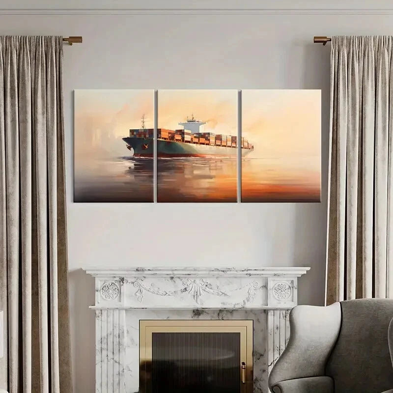 3pcs Maritime Sunset Serenity Vintage Metal Print Ready to Hang Art