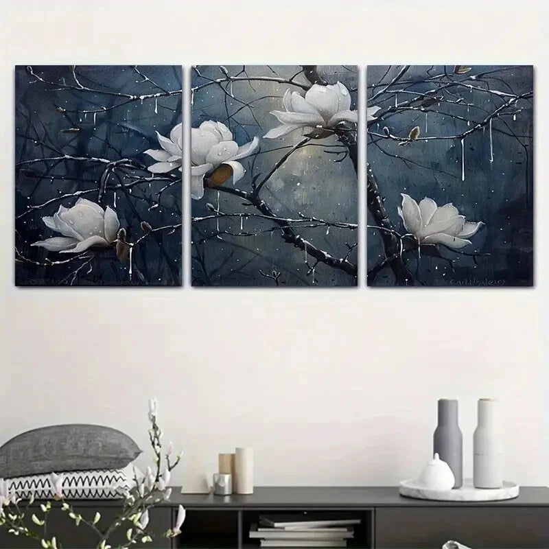 3pcs Jade Orchid Blooming Night Metal Print Ready to Hang Art