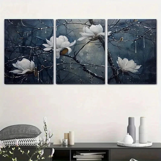 3pcs Jade Orchid Blooming Night Metal Print Ready to Hang Art