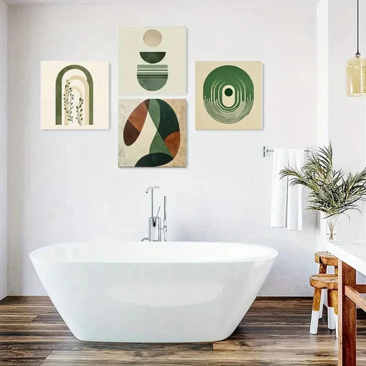 4pcs Repeating Patterns, Green Leaves Design, Wall Art Canvas Framed