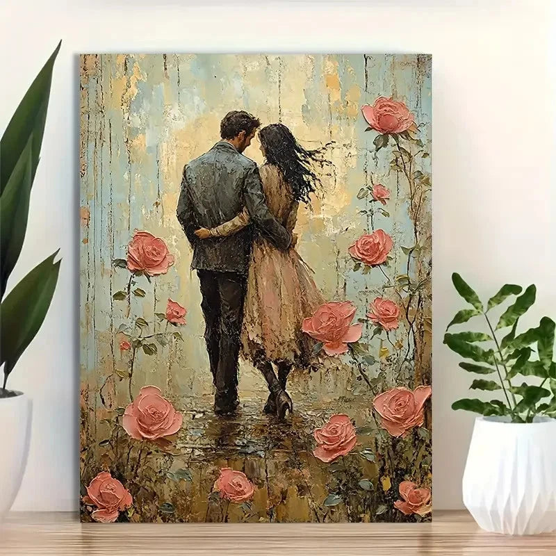Beautiful Romantic Couple Embrace With Blooming 40x60cm Metal Print Ready to Hang