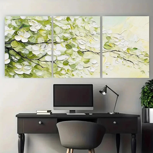 3pcs White Floral Blossom Green Nature Metal Print Ready to Hang Art