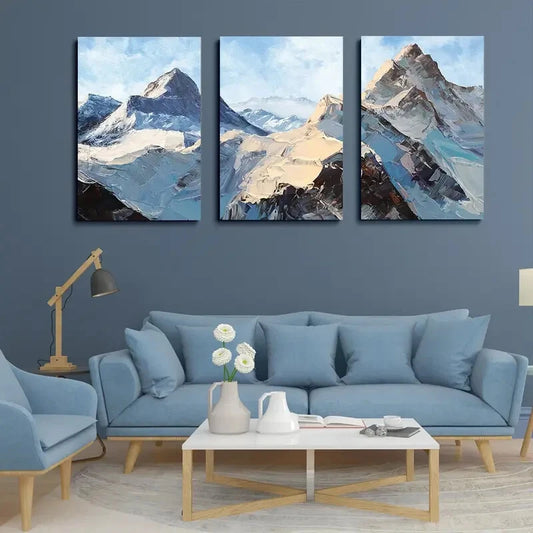 3pcs Mountains Mural Snow Painting Metal Print Ready to Hang Art