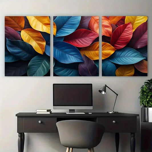 3pcs Colorful Tropical Leaves Botanical Foliage Metal Print Ready to Hang Art