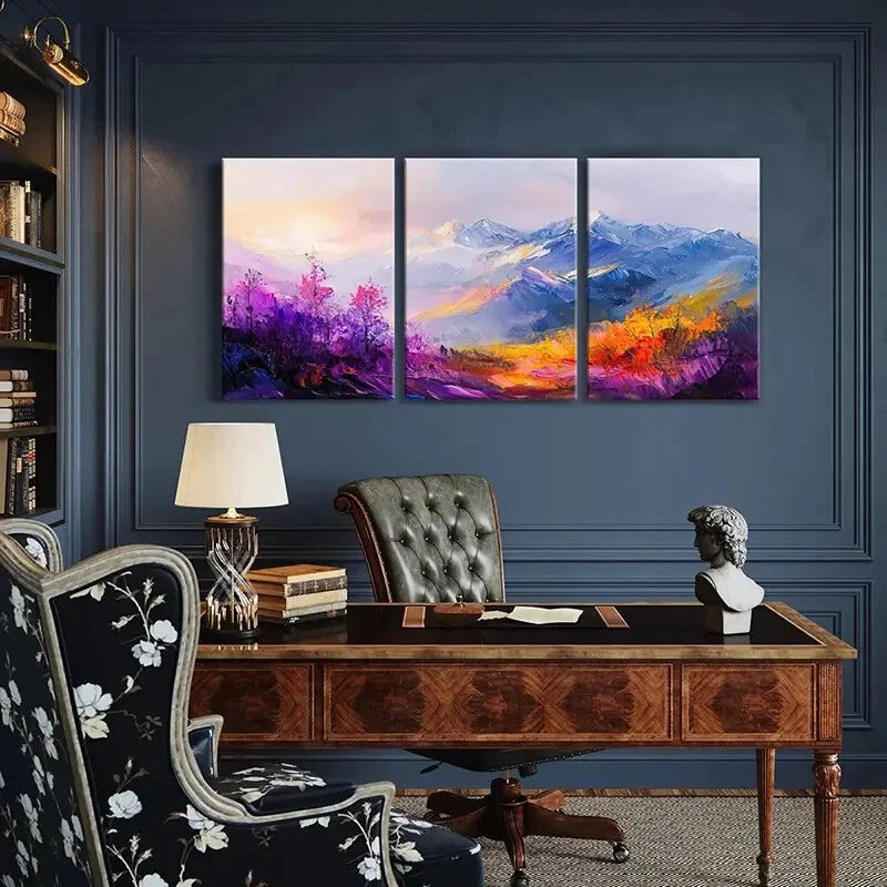 3pcs Abstract Mountain Landscape Colorful Peaks Metal Print Ready to Hang Art