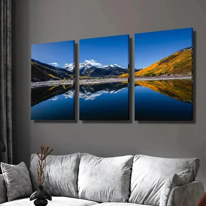 3pcs Nature Scenery Lakes Mountains & Forest Wall Art Set Canvas Framed 40x60cm - High Quality Print 100% Australian Made Wall Canvas Ready to Hang