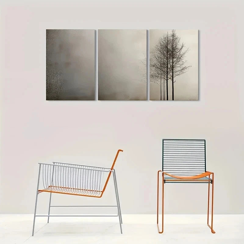 3pcs Abstract Tree Beige Themed Metal Print Ready to Hang Art